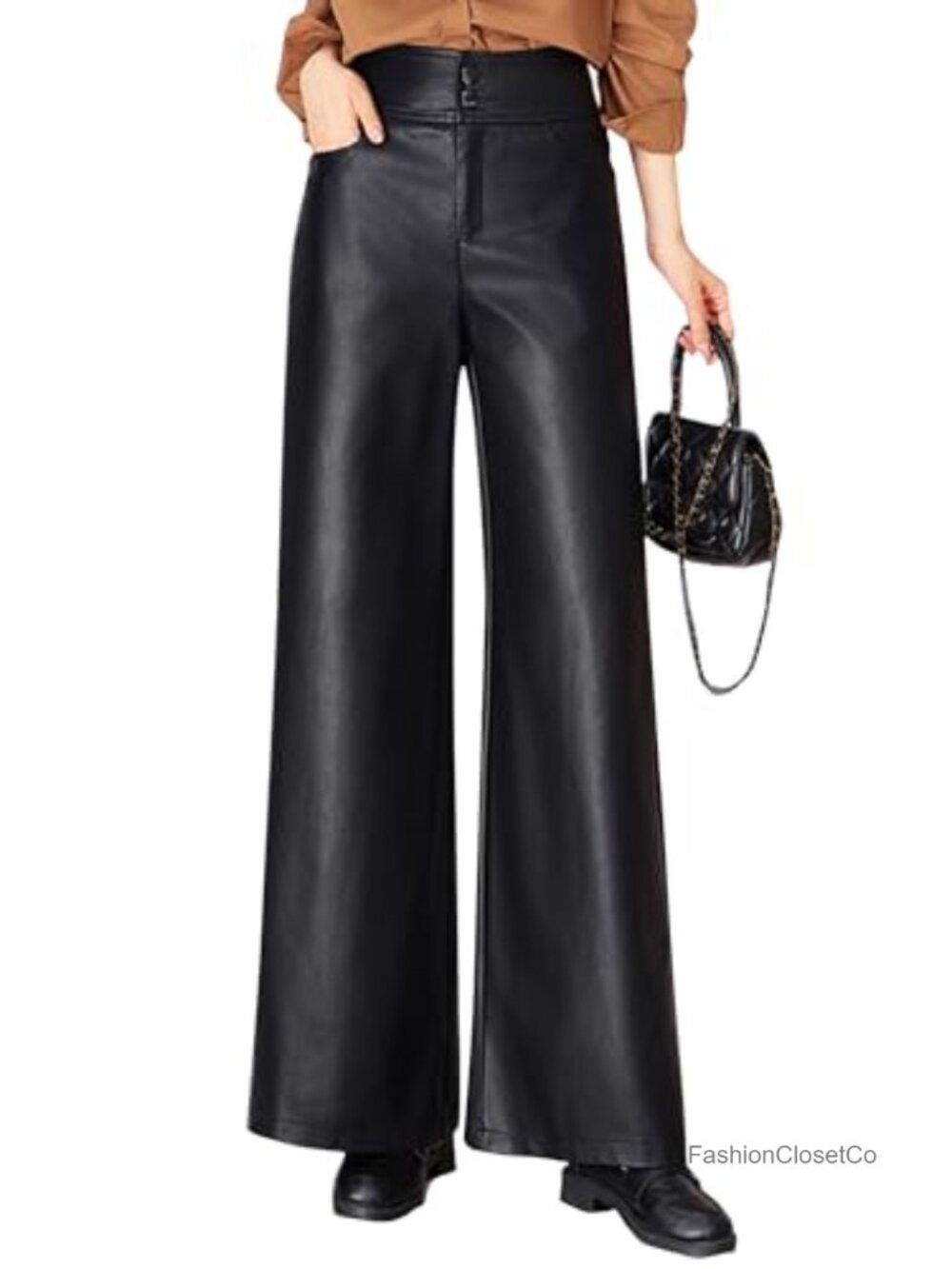 Faux Leather Pants High Waist Wide Leg PU Palazzo Trousers